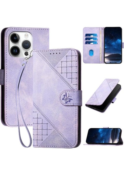 IPhone 14 Için Flip Case Pro Max Kabartmalı Kelebek ve Kredi Kartı Yuvası (Yurt Dışından)