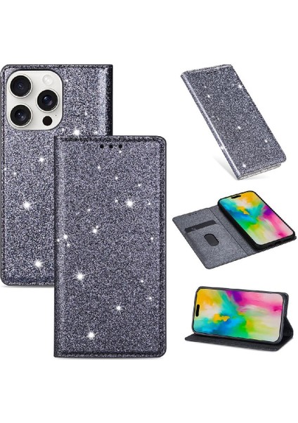 IPhone 16 Için Glitter Flip Case Pro Pu Deri Flip Case Cüzdan Manyetik (Yurt Dışından)