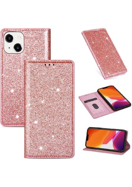 IPhone 14 Artı Pu Deri Manyetik Kapatma Kartı Için Glitter Flip Case (Yurt Dışından)
