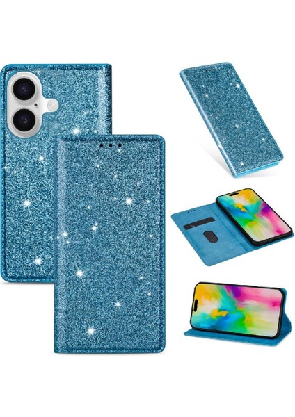 IPhone 16 Için Glitter Flip Case Kart Tutucu Flip Case Cüzdan Pu Deri (Yurt Dışından)