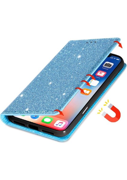 IPhone 16 Için Glitter Flip Case Kart Tutucu Flip Case Cüzdan Pu Deri (Yurt Dışından)