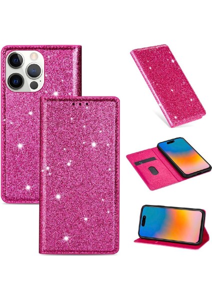 IPhone 15 Için Glitter Flip Case Pro Manyetik Kapatma Flip Case Cüzdan Kart (Yurt Dışından)