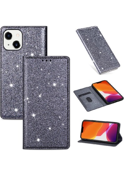 IPhone 14 Için Glitter Flip Case Pu Deri Kart Tutucu Manyetik Kapatma (Yurt Dışından)