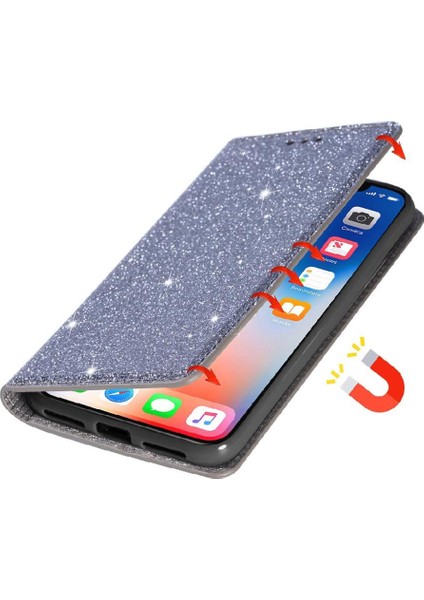 IPhone 14 Için Glitter Flip Case Pu Deri Kart Tutucu Manyetik Kapatma (Yurt Dışından)