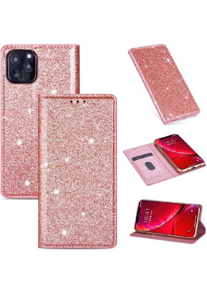 IPhone 12 Kart Tutucu Manyetik Kapatma Pu Deri Için Glitter Flip Case (Yurt Dışından)