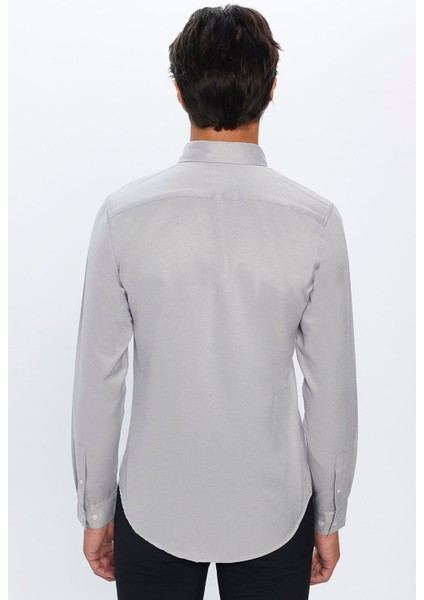 Erkek Slim Fit Dar Kesim Pamuklu Kolay Ütü Gri Düğmeli Yaka Gömlek indirimleri