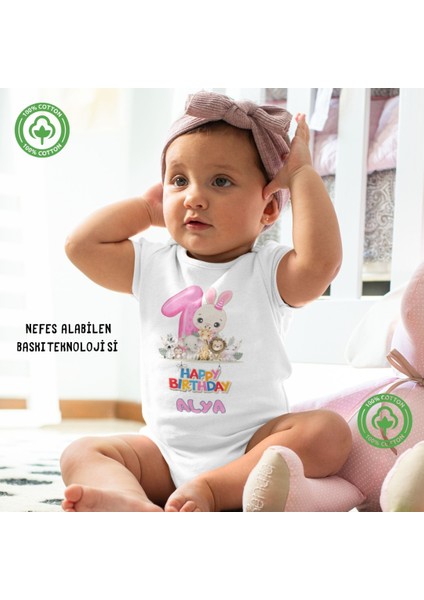 1 Yaşında Yazılı Kişiye Özel Kız Bebek Zıbın