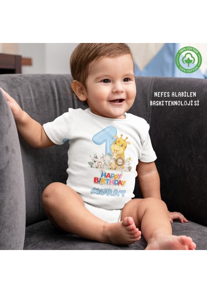 1 Yaşında Yazılı Kişiye Özel Erkek Bebek Zıbın
