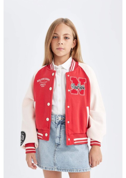 Kız Çocuk Nakışlı Kolej Yaka Çıtçıt Kapamalı Çift Cepli Mevsimlik İçi Yumuşak Tüylü Bomber Ceket D1938A824AU fiyatları