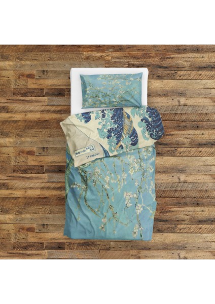 Almond Blossoms & Kanagawa Oki Nami Ura Çift Taraflı Nevresim Takımı - 200 cm x 220 cm modelleri