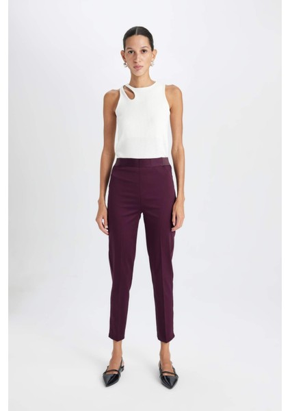 Sigaret Saten Kumaş Pantolon Bordo Normal Bel Basic Düz Beli Lastikli Düz Paça J8743AZ24WN