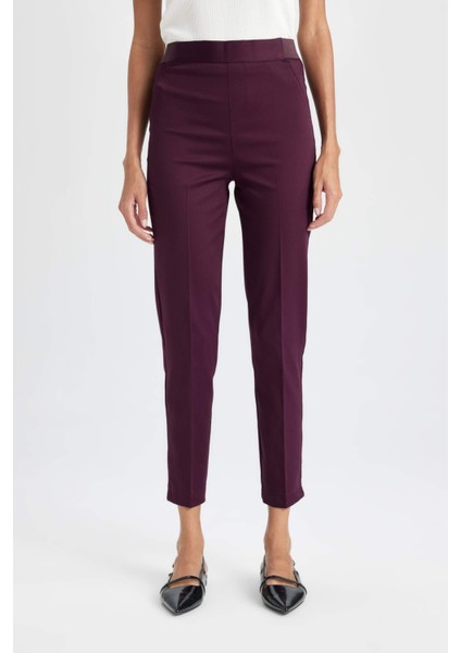 Sigaret Saten Kumaş Pantolon Bordo Normal Bel Basic Düz Beli Lastikli Düz Paça J8743AZ24WN