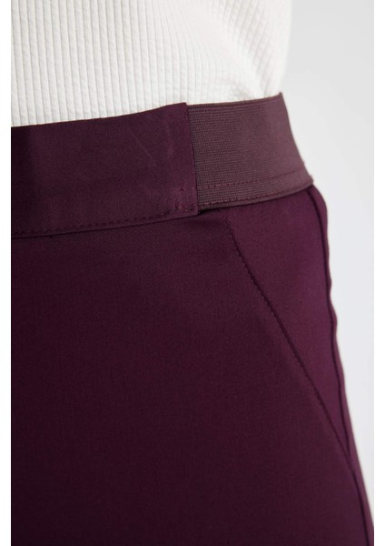 Sigaret Saten Kumaş Pantolon Bordo Normal Bel Basic Düz Beli Lastikli Düz Paça J8743AZ24WN