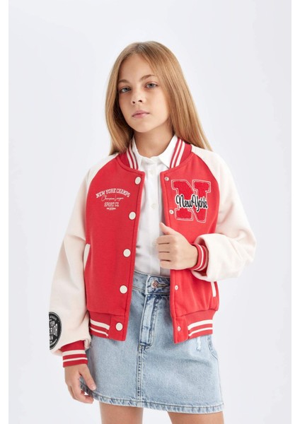 Kız Çocuk Nakışlı Kolej Yaka Çıtçıt Kapamalı Çift Cepli Mevsimlik İçi Yumuşak Tüylü Bomber Ceket D1938A824AU fırsatları