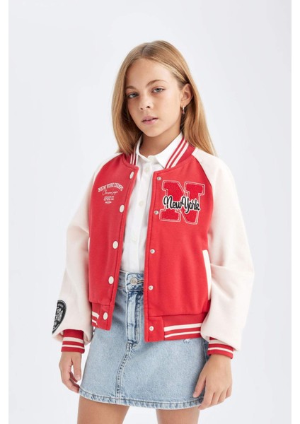 Kız Çocuk Nakışlı Kolej Yaka Çıtçıt Kapamalı Çift Cepli Mevsimlik İçi Yumuşak Tüylü Bomber Ceket D1938A824AU indirimleri