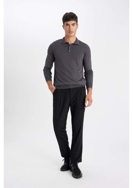 Standart Fit Normal Kesim Polo Yaka Yumuşak Dokulu Premium Triko Kazak D0454AX24AU fiyatları