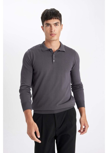 Standart Fit Normal Kesim Polo Yaka Yumuşak Dokulu Premium Triko Kazak D0454AX24AU fırsatları