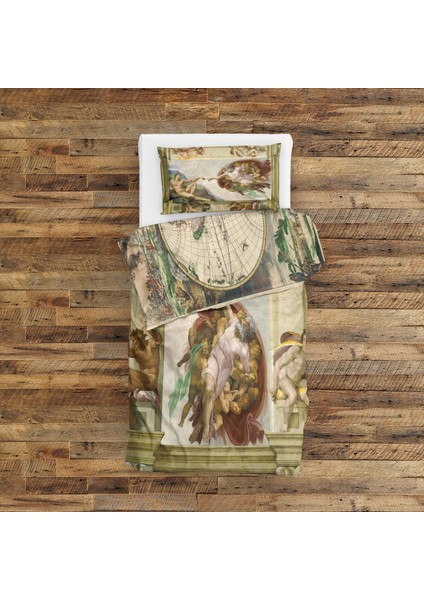 Antik Dünya Haritası & Adem'in Yaratılışı Çift Taraflı Nevresim Takımı - 200 cm x 220 cm