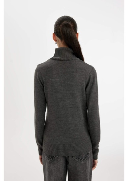 Regular Fit Yumuşak Dokulu Balıkçı Yaka Basic Düz Triko Kazak H1651AZ24WN