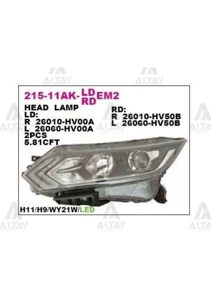 21511AKLLDEM2 21511AKLLDEM2 Ön Far Sol Nissan Qashqai 17- Ledli