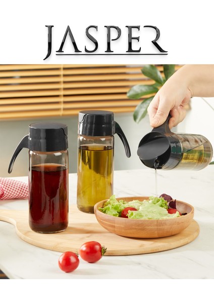 JPR-0124 2'li Cam Yağdanlık 500 ml Yağ Sirke Sürahisi Sirkelik