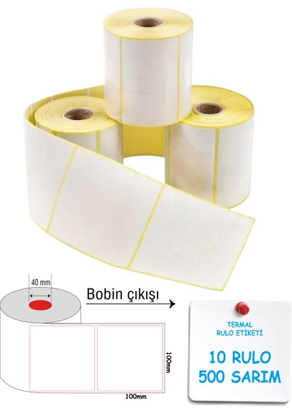 A Etiket Termal Barkod Etiketi 100X100MM 10 Rulo 500 Sarım