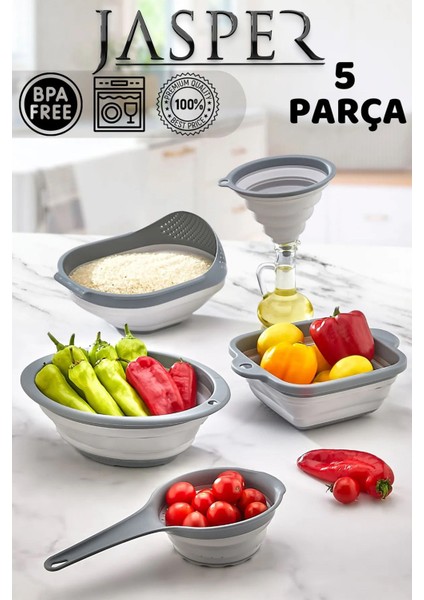 JPR-0108 5'li Akordiyon Katlanır Süzgeç Mutfak Çeyiz Seti