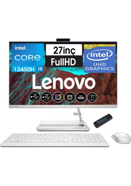 Ideacentre 3 Intel Core I5 12450H 32GB 2tb SSD WIN11H 27" IPS All In One Bilgisayar AIOF0GJ00P7TR34+ZETTAUSBBELLEK