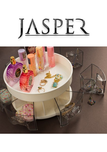 Jasper 360° Dönerli Iki Katlı Çok Amaçlı Kozmetik Takı Kutusu Aksesuar Düzenleyici Makyaj Organizeri