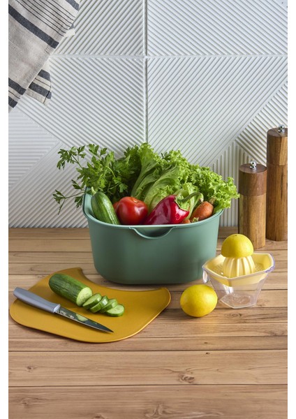 Tasty+5 Prç. Çok Amaçlı Karıştırma Kabı+Süzgeç+Kesme Tahtası Hazırlık Seti-Veggy