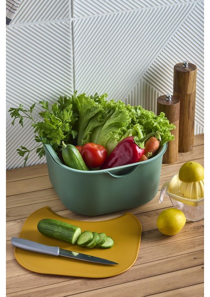 Tasty+5 Prç. Çok Amaçlı Karıştırma Kabı+Süzgeç+Kesme Tahtası Hazırlık Seti-Veggy