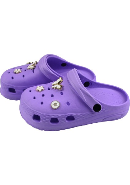 Taşlı Süslü Kelebekli Hafif Rahat Sandalet Çocuk Crocs Terlik