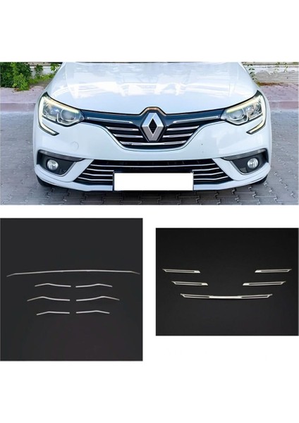 Ebal Oto Renault Megane 4 Krom Ön Panjur+Ön Tampon Çıtası Set 2016-2020 Model Arası Uyumlu P.çelik