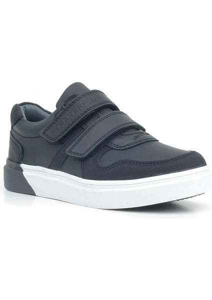 Hakiki Deri Siyah Beyaz Cırtlı Erkek Çocuk Sneaker