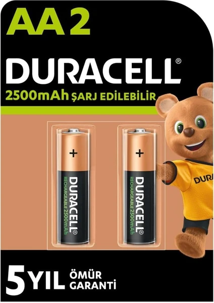 Şarj Edilebilir AA Pil (2'li Paket), 2500 mAh NiMH, önceden şarj edilmiş, 1 Numaralı En Uzun Ömürlü Şarj Edilebilir pilimiz