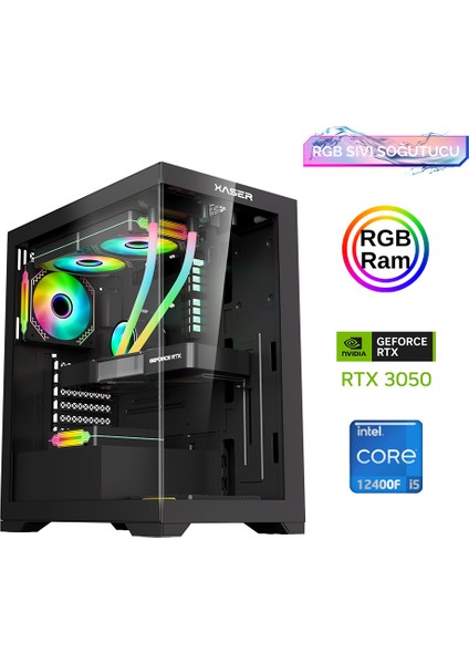 XSR832 I5 12400F 16GB Ram 512GB M.2 Nvme SSD 6gb RTX3050 Sıvı Soğutma Oyun Bilgisayarı