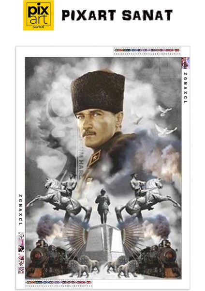 Atatürk PixArt Sanat Elmas Mozaik Tablo Diamond Türkiye 42*60