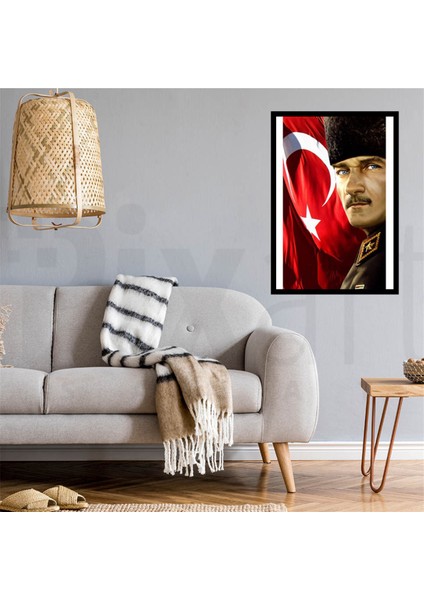 Mustafa Kemal ve Bayrak PixArt Sanat Elmas Mozaik Tablo Diamond Türkiye 40*60 modelleri