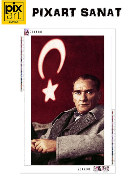 Atatürk ve Bayrak PixArt Sanat Elmas Mozaik Diamond Türkiye 40*60