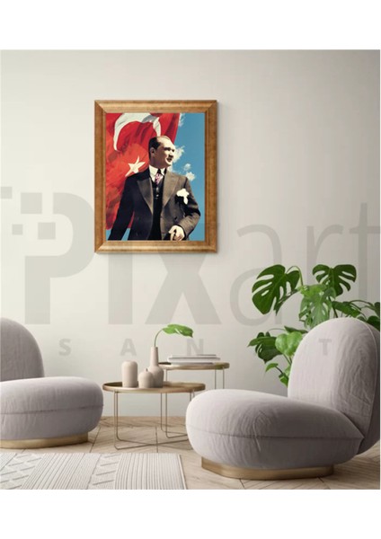 Mustafa Kemal Atatürk ve Bayrak PixArt Sanat Elmas Mozaik Tablo Diamond Türkiye 45*60