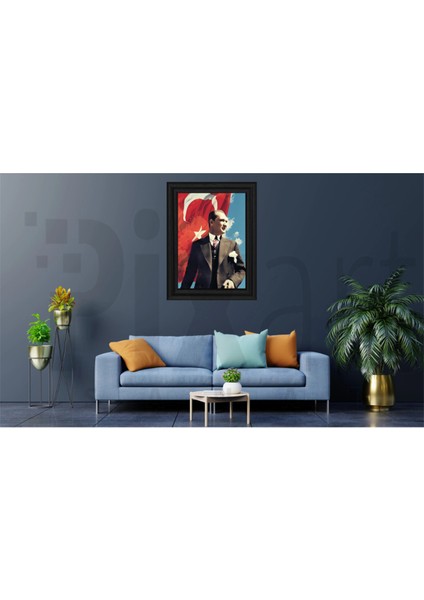 Mustafa Kemal Atatürk ve Bayrak PixArt Sanat Elmas Mozaik Tablo Diamond Türkiye 45*60