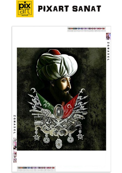 Fatih Sultan Mehmet ve Osmanlı Tuğrası PixArt Sanat Elmas Mozaik Diamond Türkiye 50*35