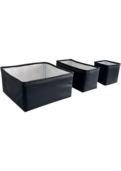 3'lü Çekmece Içi Çamaşır Düzenleyici Çocuk Odası Katlanır Saklama Kutusu Organizer Set-Siyah Deri