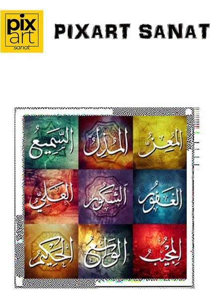 Renkli Esmaül Hüsna Pixart Sanat Elmas Mozaik Tablo Diamond Türkiye 61*61