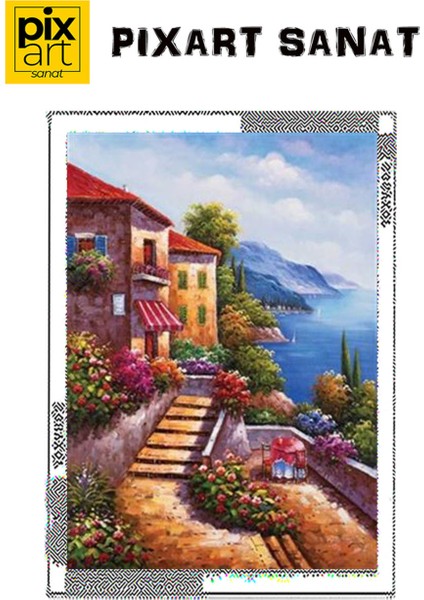 Deniz Manzaralı Ev Pixart Sanat Elmas Mozaik Tablo Diamond Türkiye 35 x 50 cm fırsatları