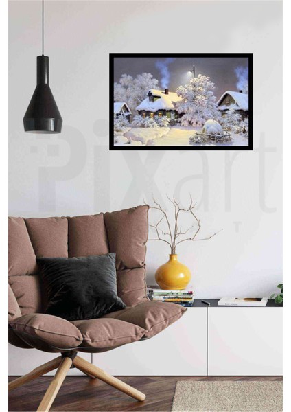 Karlı Gece Pixart Sanat Elmas Mozaik Tablo Diamond Türkiye 76 x 51 cm modelleri
