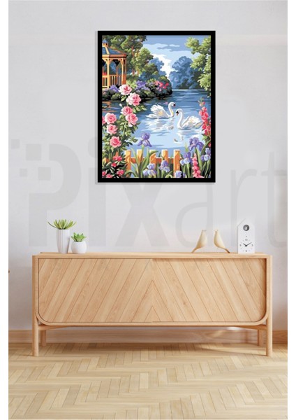 Kuğular Pixart Sanat Elmas Mozaik Tablo Diamond Türkiye 40 x 50 cm modelleri