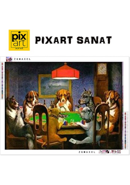 Poker Oynayan Köpekler PixArt Sanat Elmas Mozaik Tablo Diamond Türkiye 85*60