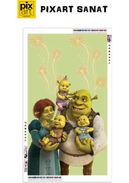 Shrek ve Ailesi PixArt Sanat Elmas Mozaik Tablo Diamond Türkiye 40*60