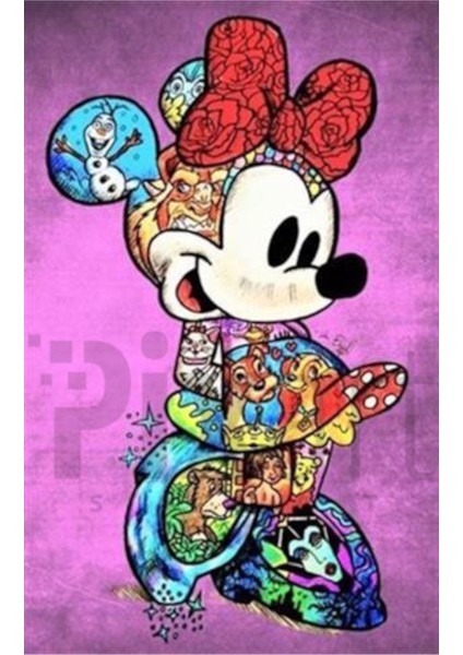 Renkli Mickey Mouse PixArt Sanat Elmas Mozaik Tablo Diamond Türkiye 38*58